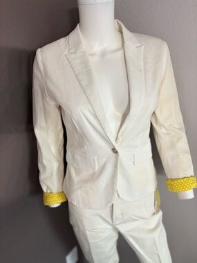 Shasa Cream Blazer with Yellow Polka-Dot Cuff